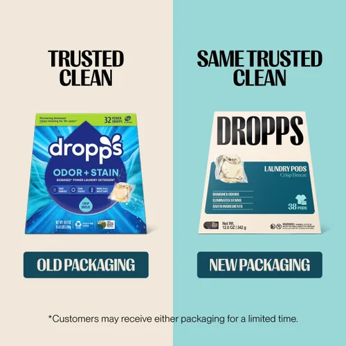 Vista 5 de Dropps Cápsulas de detergente para ropa a base de biológicas Odor & Stain Crisp Breeze HE compatibles con ropa fresca, suministros de jabón