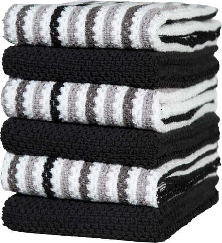 Vista 25 de Toallas de cocina de 16 x 26 pulgadas, paquete de 6 toallas de mano grandes de algodón, paños de cocina, diseño de rayas de palomitas de maíz, juego