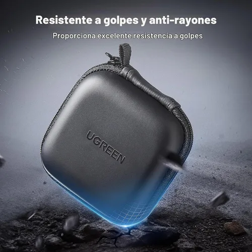 Vista 4 de Funda UGREEN para auriculares, Funda impermeable para auriculares compatible con AirPods Pro, Estuche para auriculares con mosquetón de acero Negro