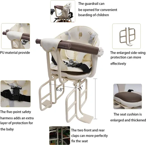 Vista 2 de Asiento de bicicleta para niños, asiento trasero de bicicleta de bebé, asiento trasero para niños, soporte de seguridad para bicicleta de adulto