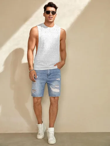Vista 5 de Verdusa Camiseta sin mangas para hombre, camiseta sin mangas con hueco