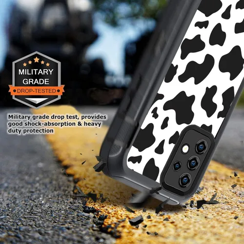 Vista 6 de Funda compatible con Samsung Galaxy A53 5G para mujeres y niñas, diseño de vaca, funda de lujo A53 5G con protector de pantalla, resistente a prueba
