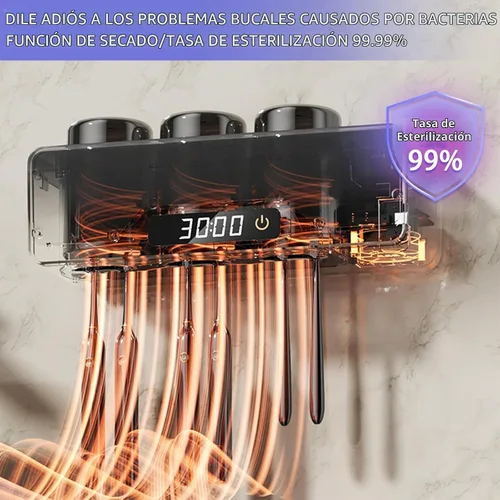 Vista 2 de Soporte para cepillos de dientes montado en la pared, estuche limpiador inteligente con secado y limpieza, soportes para cepillos de dientes con 6