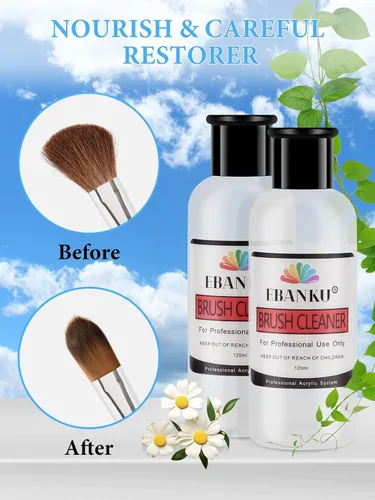 Vista 3 de EBANKU Limpiador de pinceles de uñas acrílico de 4.1 fl oz, 3 en 1, cepillo de uñas, solución limpiadora de cepillo de uñas, limpieza rápida