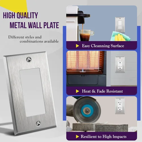 Vista 106 de ENERLITES Placa decorativa doble de metal para interruptor o receptáculo, placa de pared de acero inoxidable, resistente a la corrosión