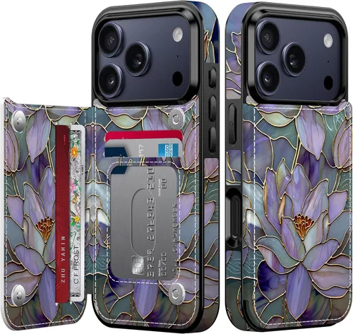 Vista 54 de FUNMIKO Funda tipo cartera para iPhone 13 con tarjetero, bloqueo RFID, protección de grado militar y obras de arte impresas con rayos UV, cierre