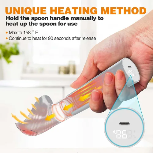Vista 3 de Cuchara de helado calentada recargable, impermeable, cuchara eléctrica para helado duro, recargable con pantalla LED, calienta a 158 °F para tiendas