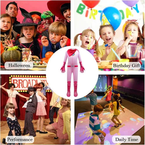 Vista 7 de Rogkidha Disfraz de melocotón para niñas, overol de cosplay de princesa rosa con bufanda