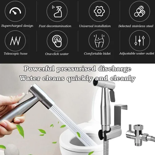 Vista 4 de BUYGOO Pulverizador de bidé de mano para inodoro, control de presión de agua ajustable con manguera de bidé para lavado femenino, rociador de tela