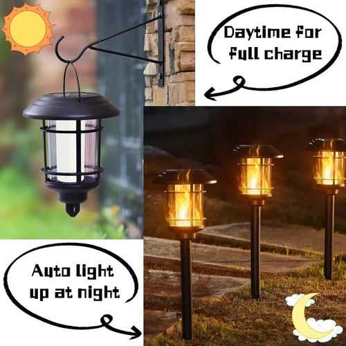 Vista 3 de Dynaming 6 unidades de luces de antorcha de llama solar al aire libre, luz de jardín de llama parpadeante de doble uso para Halloween, linternas