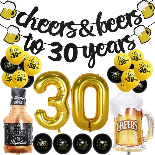 Vista 9 de 21st Birthday Anniversary Decorations for Men Women (Black Gold) Gold Foil Balloon, Cheers Cup Foil Balloon for Wedding Anniversary Party Supplies