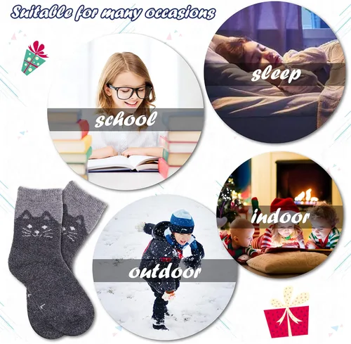 Vista 7 de DYW Calcetines de senderismo de lana merina para niños y niñas, cálidos, gruesos, térmicos, suaves, acogedores, calcetines para botas, 6 pares