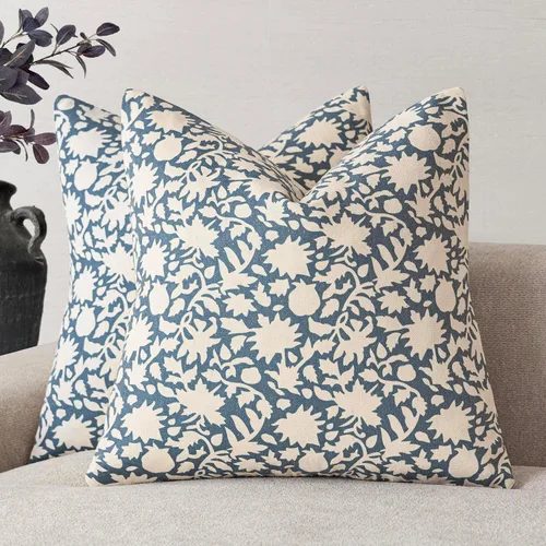 Vista 26 de Foindtower - Juego de 2 fundas de almohada decorativas con flores neutras estilo farmhouse, fundas de almohada boho para sofá, sofá cama