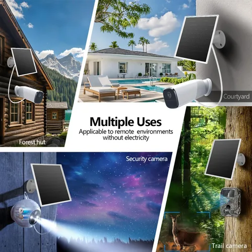Vista 7 de Panel solar de 6W para cámara de seguridad al aire libre con micro USB y USB-C, cargador de panel solar para cámara de batería, se ajusta a