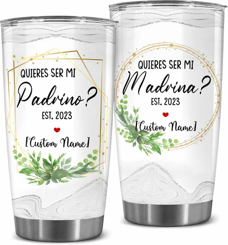 Vista 8 de WHIDOBE Juego de vasos personalizados para padrinos, copa Padrino y Madrina, idea de regalo para padrinos, Quieren Ser Mis Padrinos De Bautizo