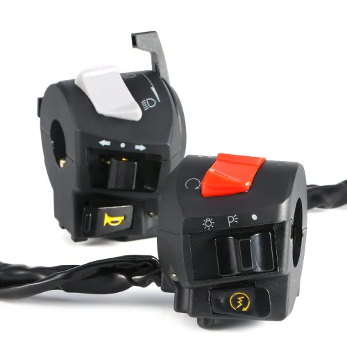 Vista 4 de Interruptor controlador de manillar de motocicleta, 2 interruptores universales de 12 V CC de 7/8 pulgadas, interruptor de control de luz de giro