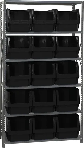Vista 144 de Quantum QSBU-245BK Heavy Duty Shelving Unit with (7) Shelves and (24) QUS245 Black Bins for Garage Warehouse Storage Distribution 400 lb Load