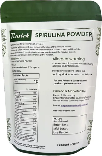Vista 3 de Raslok Polvo de espirulina pura Apoyo inmunológico y antioxidantes Sin relleno y sin OMG, rico en proteína vegana (8 onzas)