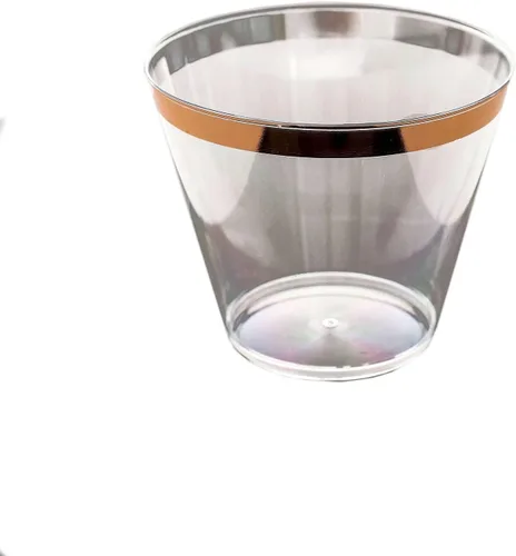 Vista 6 de Efavormart - Juego de 12 vasos de plástico de oro rosa de 10 onzas, diseño de borde para decoración de boda