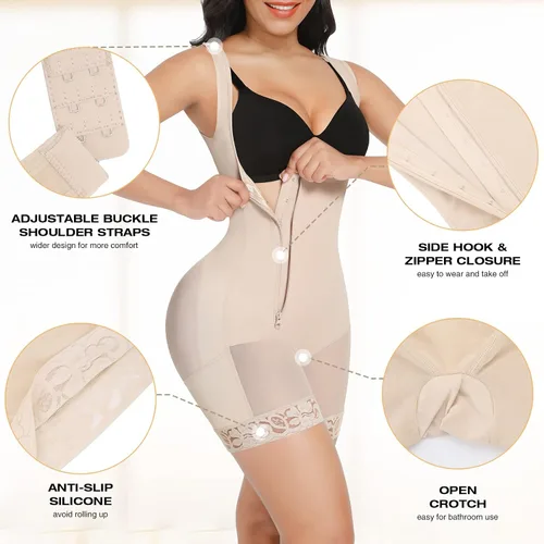 Vista 4 de FeelinGirl Fajas moldeadoras para mujer con control de abdomen, faja colombiana para mujer, con cremallera, busto abierto, entrenamiento de cintura
