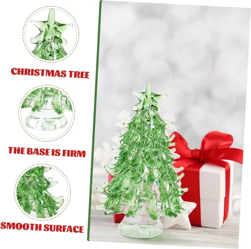 Vista 9 de Mini figura de árbol de Navidad, decoración de escritorio de cristal para alegría, diseño de árbol de Navidad iluminado para decoración festiva Verde