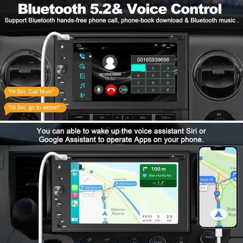 Vista 5 de Adapter-Universe - Estéreo de auto de doble DIN con Carplay y Android Auto, radio de coche de 7 pulgadas con reproductor de CD/DVD compatible