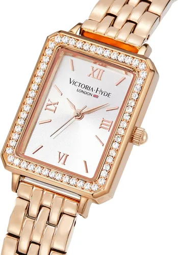 Vista 2 de VICTORIA HYDE Relojes para mujer, esfera de nácar verde, correa de cuero auténtico, caja rectangular clásica