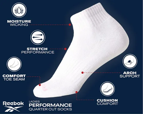 Vista 3 de Reebok Calcetines deportivos para mujer, paquete de 12 calcetines deportivos