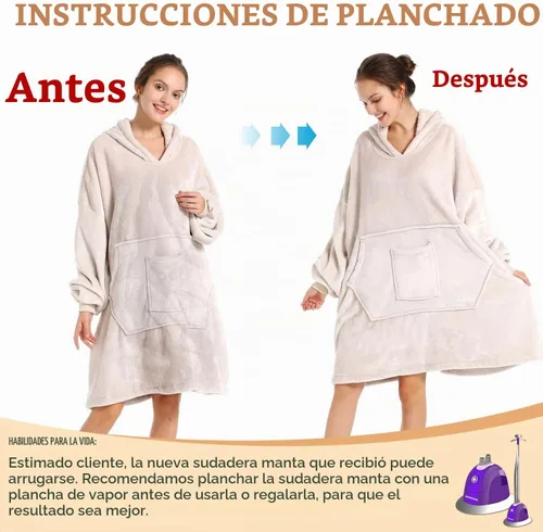 Vista 4 de REDESS Blanket Hoodie Sweatshirt, Wearable Blanket Oversized Sherpa Hoodie Beige
