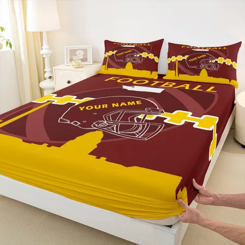 Vista 7 de Erosebridal Juego de sábanas de fútbol con nombre personalizado, tamaño Queen, juego de sábanas para fanáticos de los deportes, sábanas del