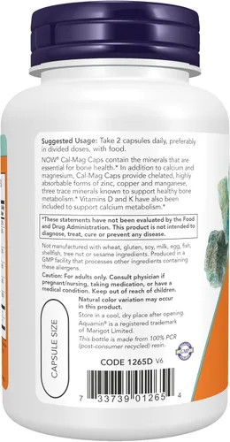 Vista 3 de NOW Suplementos, Cal-Mag con zinc, cobre, manganeso y vitamina D, 120 cápsulas