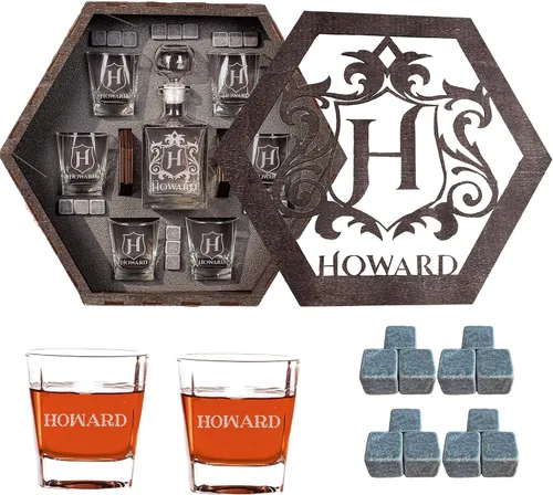Vista 7 de Juego de decantadores de whisky personalizados para hombres, para el hogar, bar, decantadores de licor personalizados, caja de madera, vasos