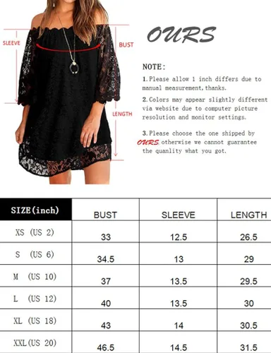 Vista 5 de OURS Mini vestido suelto de encaje con hombros descubiertos y manga de 34 para mujer