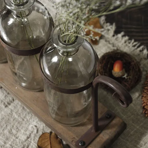 Vista 4 de Juego de floreros rústicos con soporte de estante botellas de vidrio para decoración de centros de mesa