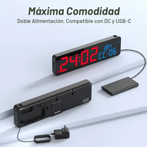 Vista 7 de ANJANK Reloj de pared LED digital grande de 15 pulgadas para gimnasio, con segundos, temporización para entrenamiento, intervalos y rondas, cuenta