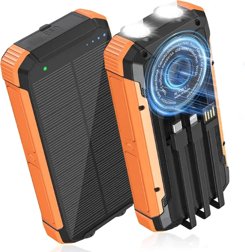 Vista 10 de ERRBBIC Cargador solar de 20000 mAh, cargador inalámbrico portátil, batería externa de carga rápida de 15 W con USB C, cargador solar de campamento
