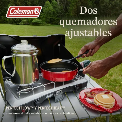 Vista 2 de Coleman Triton+ estufa de camping de propano de 2 hornillas con encendido InstaStart, estufa portátil de camping con 2 quemadores ajustables