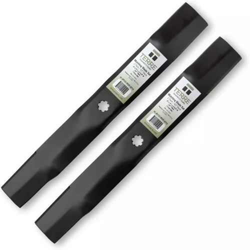 Vista 2 de Terre Products, paquete de 2 cuchillas para cortacésped de alta elevación, cubierta de 42 pulgadas, compatible con John Deere x300, D105, D125