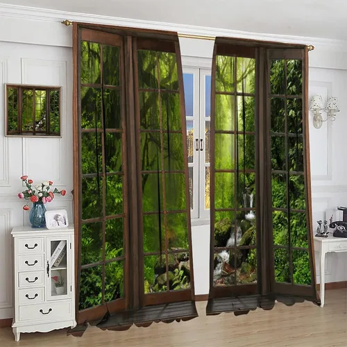 Vista 332 de Cortinas de paisaje, ventana 3D, primavera, bosque, vida silvestre, paisajes de naturaleza, dormitorio, sala de estar, cortinas térmicas opacas de 2