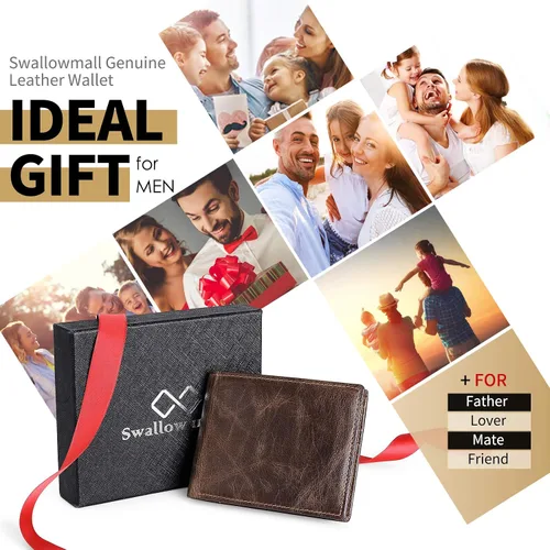 Vista 7 de Swallowmall Mens Wallet RFID Genuine Leather Slim Bifold Wallets For Men Removable ID Windows 11 Cards Holders Gift Box