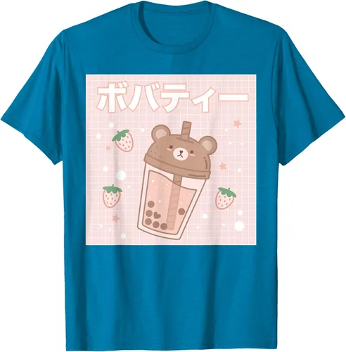 Vista 8 de Camiseta estética Kawaii con diseño de oso lindo y té con leche burbuja, talla S Blanco