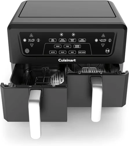 Vista 11 de Cuisinart Freidora de aire de 2 cestas, 2-4.25 QT, total 8.5 QT, 4 funciones: freír al aire, asar, hornear y mantener caliente, características Sync