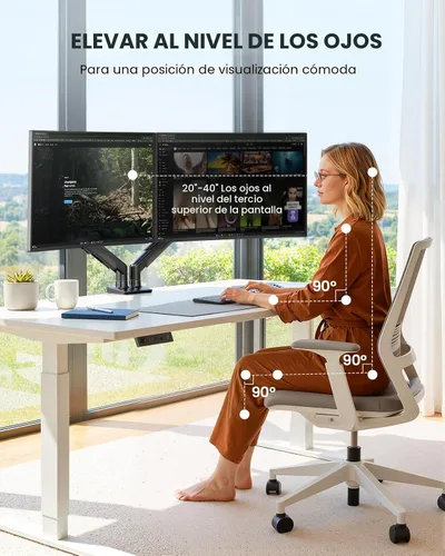 Vista 8 de ErGear Brazo de monitor doble, soporte de monitor ajustable completo para pantallas de 13 a 32 pulgadas, soporte de monitor de computadora