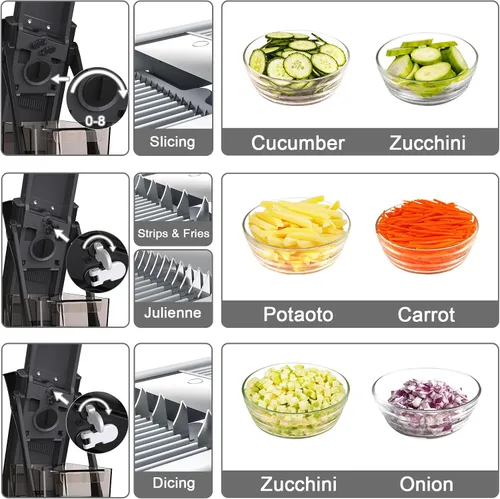 Vista 6 de Jonscook Rebanador de mandolina todo en uno seguro para cocina, picador de alimentos con contenedor, cortador de verduras con grosor ajustable