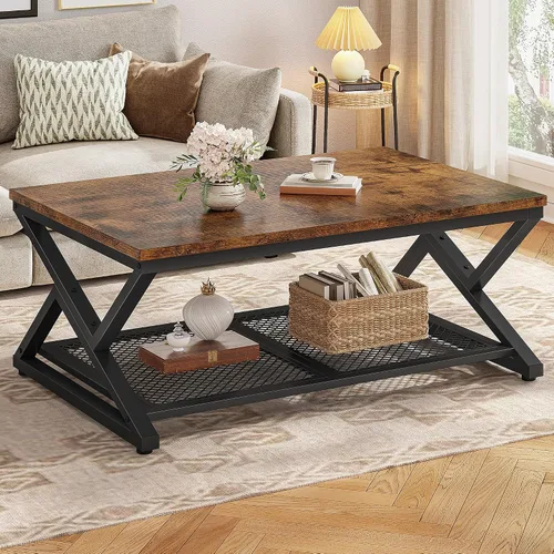 Vista 11 de EnHomee Mesa de Café con Almacenamiento, Mesas de Café Modernas para Sala de Estar con Estante de Malla, Mesa de Centro Rectangular de 2 Niveles