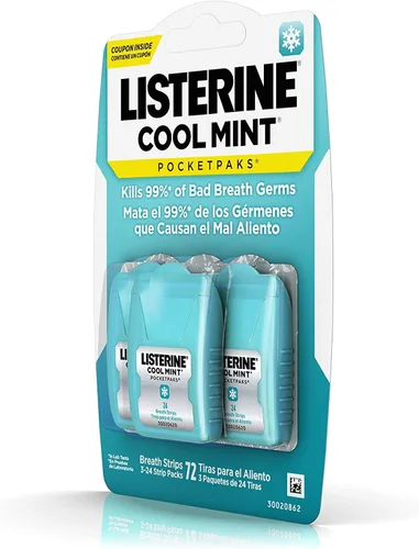 Vista 5 de Listerine Cool Mint Pocketpaks Tiras para el aliento, 12 paquetes de 24 tiras, total de 288 tiras