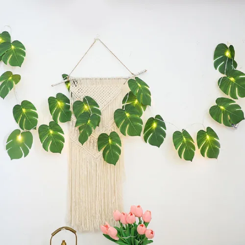 Vista 2 de WEISPARK Guirnalda de 20 luces LED de hojas de palma, hojas de Monstera artificiales tropicales para colgar en la pared, enredadera para fiesta A/1