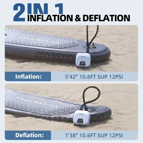 Vista 5 de CYCPLUS Smart SUP Air Pump, 20PSI, 38.48Wh Battery, Inflation & Deflation Compact size, 1.14kg, Auto-Off, 7 Nozzles, Air Pump for Stand Up Paddle