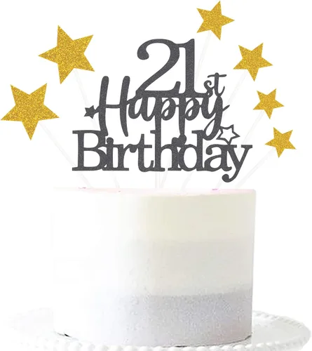 Vista 29 de Decoración brillante para tarta de primer cumpleaños feliz con estrella, adornos personalizados para tarta de 1 cumpleaños, decoraciones de fiesta