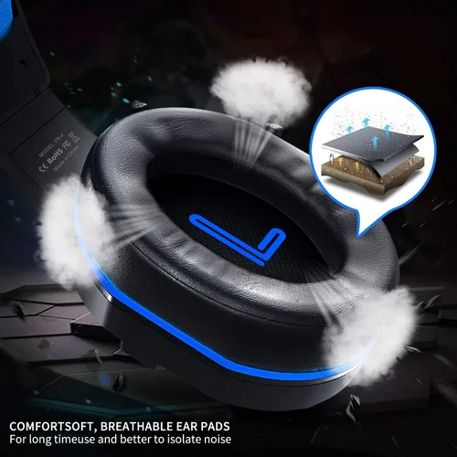Vista 7 de Gaming Headset with Mic for PS4, PS5, Xbox, PC, Switch, Controllable Volume Gaming Headphones with Soft Earmuffs for Mobile Phone, iPad, and